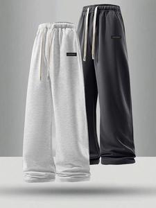 Men's Letter Print Drawstring Waist Sweatpants, Casual Comfy Slant Pocket Trousers for Summer, Fashion Men's Bottoms for Daily Wear