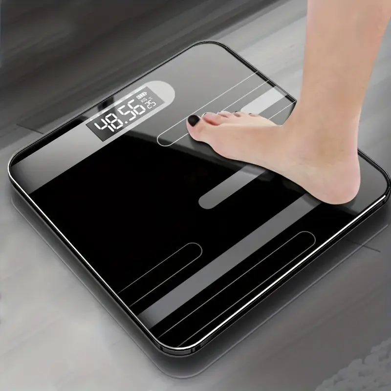 [Precision Digital Weight Scale] 1pc Precision Sleek Black Digital Body Weight Scale - LCD Display Floor-Standing Health Scale, Battery-Powered (36V & Under) for Bathroom Use 0