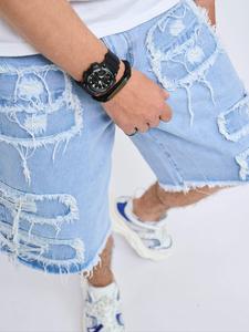 Men's Solid Color Ripped Denim Shorts, Loose Casual Comfy Frayed Edge Shorts for Daily Wear, Fashion Men's Bottoms for All Seasons, Cotton