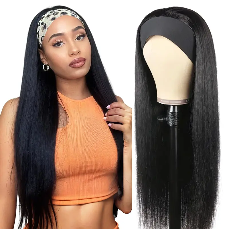 Headband Wig Human Hair Straight 18-32“ Headband Wigs for Black Women Glueless None Lace Front Wig Brazilian Virgin Human Hair 0