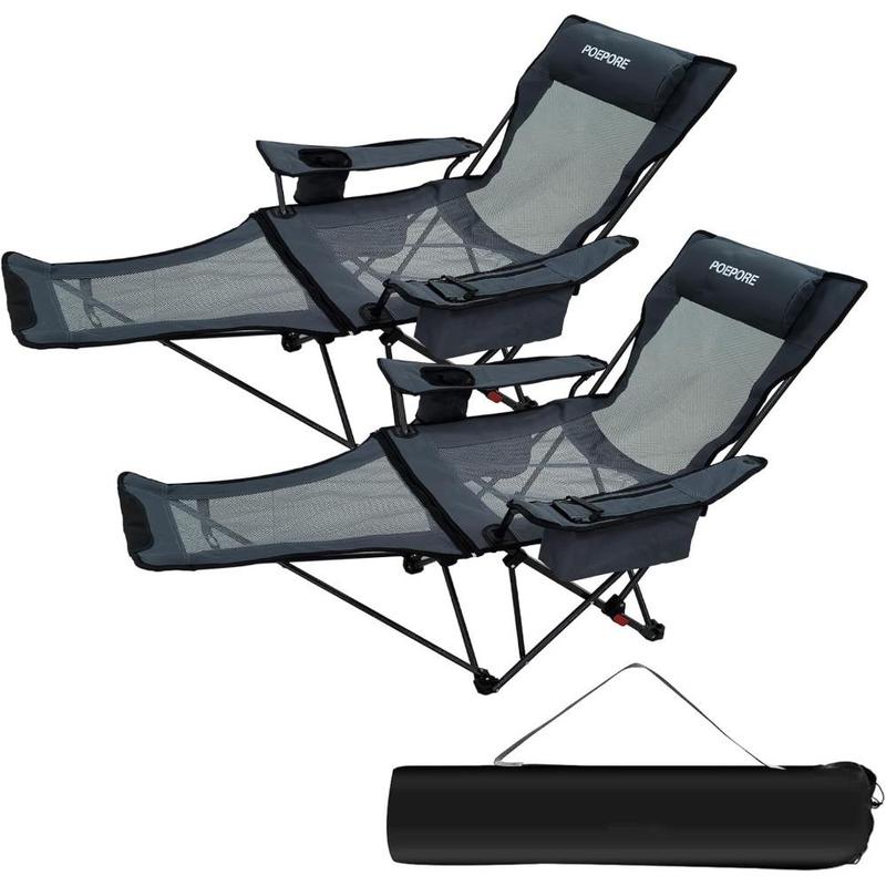 Set of 2 Reclining Camping Chair 4 Adjustments with Foot Rest Comfortable for Adults 120kg Folding Recliner Beach Chair 0