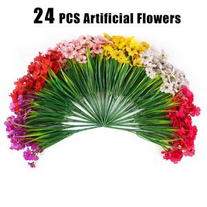 Artificial Mixed Flower, 24 Bundles Outdoor Fake Flower, UV Resistant & Non-Fading Artificial Plastic Flower for Window Box, Flower Pot, Courtyard, Porch Courtyard, Flower Design, Plastic Plants, Flower Arrangement, Garden Decoration