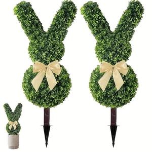 Artificial Rabbit Shaped Trim, 1 Box Fake Easter Bunny Plant, Fake Cedar Potted Plant with Ground Nails, Holiday Garden Decoration, Fruit
