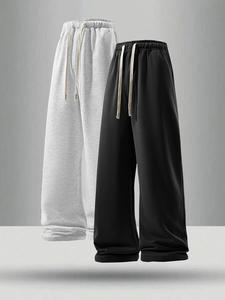 Men's Solid Color Straight Leg Pants, Casual Comfy Loose Trousers for Summer, Men's Bottoms for Daily Wear, Beige