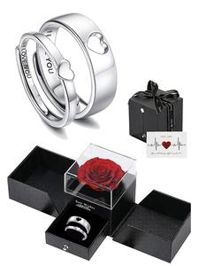 Hollow Out Heart Design Couple Ring with Gift Box, Elegant Rose Gift Box Engagement Ring, Fashion Accessories for Women & Men, Valentine's Day, Gift