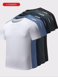 Men's Solid Color Short Sleeve Tee, Breathable Comfortable Round Neck T-shirt for Summer, Casual Men's Top for Daily Wear