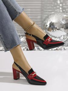 Women's Fashionable Red Colorblock High Heel Shoes, Elegant Minimalist Red Sandals, Elegant Pointed Toe Fashionable Slingback Sandals for Party, Daily Clothing Decor for Women & Girls, Classy Elevated Sandals, Footwear