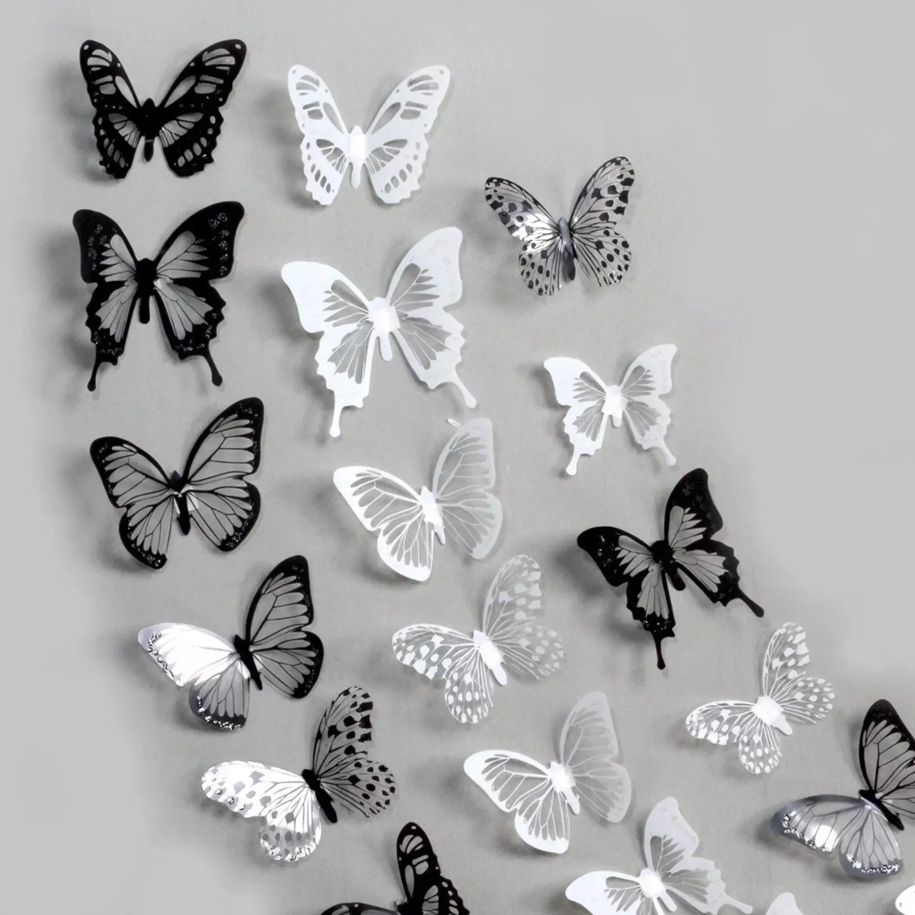 18 x Black & White Butterfly Wall Stickers Home Decor Room Decoration Sticker