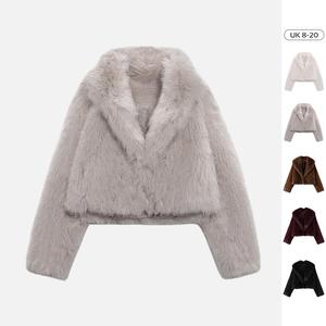 KatchMe Women's Luxurious Solid Color Faux Fur Wide Lapel Collar Clasp Closure Cropped Outerwear, Lady Comfort Outfit, Fall & Winter Thermal Outfit