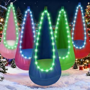 Colorful Swing Seat Set with Lights, Hanging Hammock Chair, Patio Swing Chair with Inflatable Pillow, Indoor and Outdoor Use, Festival Gift