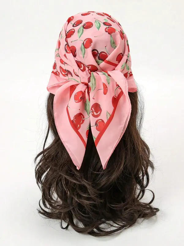 1pc Cherry Printing 70cm Bandana Women All-Match Waist Belt Pack Decoration Headscarf Streamer Headwear Fashionable Scarf ,Hair Band,Head Band Ideal For Dressing Up Your Look Valentine's Day Valentines 5
