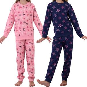 Girls Fleece Pyjama Set with Long Sleeve T-Shirt & Bottom Pants Sleepwear Loungewear & Nightwear for Kids Soft & Comfortable Top & Trousers 4-13 Years Panda, Love Heart, cuffed, warm, cosy, pjs