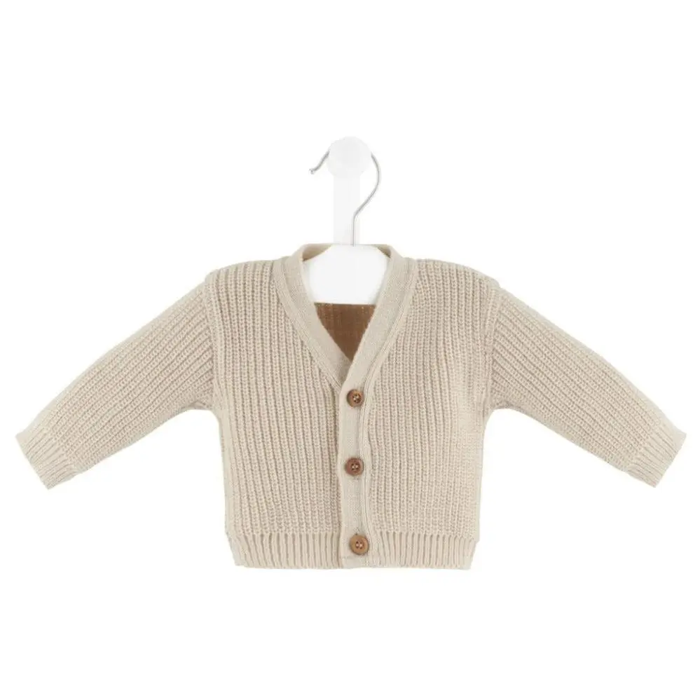 Taupe Ribbed Knitted Cardigan
