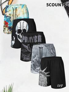 Men's Skull & Statue Of Liberty Print Boxer Brief, Casual Comfy Breathable Short-leg Underwear for Daily Wear, Men's Underwear for Summer