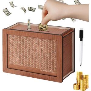 Wooden 10000 Saving Challenge Box for Adults, 10,000 10k Pound Coin Cash Vault Money Saver Saving Counter Wooden Piggy Bank Box for Boys With Numbers Cashbox Piggybank Decor Decorative Traditional Ornaments