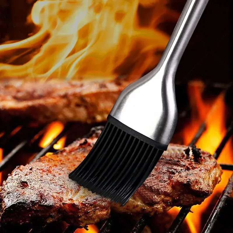 Silicone Kitchen Oil Brush – BBQ & Pastry Basting Brush with Stainless Steel Handle