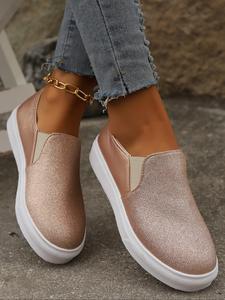 Fashionable Glitter Design Slip on Sneakers, Casual Comfortable Breathable Lightweight Shoes for Daily Wear, Female All-match Round Toe Shoes for Spring & Fall