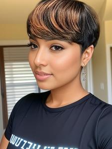 10 Inch Short  Wigs for Women, Gorgeous Fluffy Wigs with Bangs, Human Hair Full Machine Wigs for Party, Daily Use