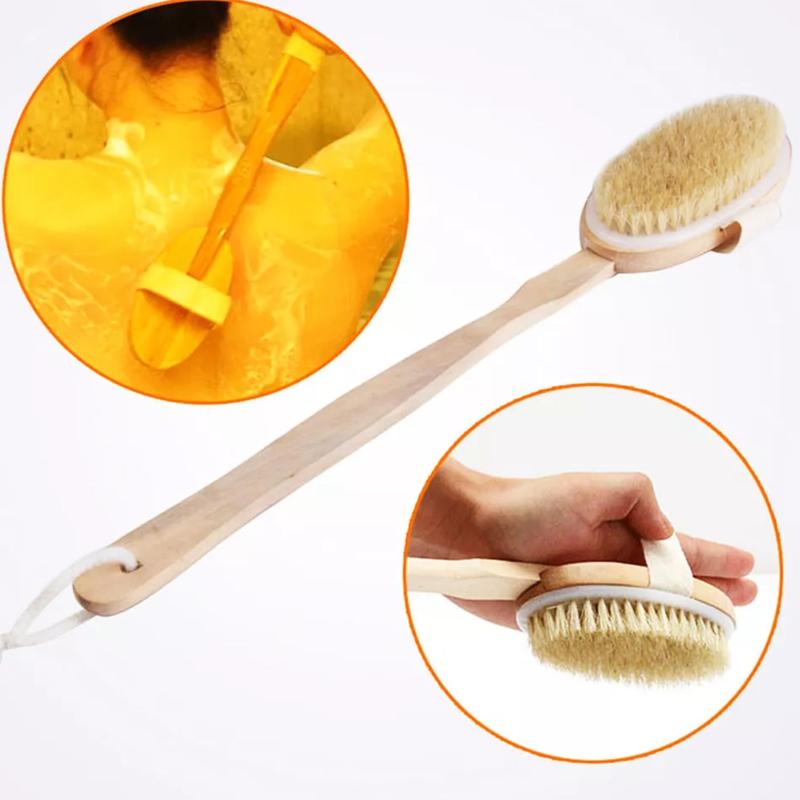 Professional Dry Skin Brush Detachable Handle Body Bristle Bath Massager Scrub 0