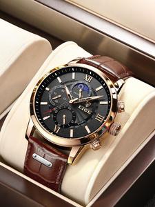 Men's Business Fashion Round Dial Analog Quartz Watch, Summer 2025 Casual Pu Leather Strap Business Fashion Watches, Perfect Gift for Men, with Box