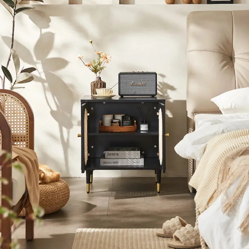Lille 2 Door Rattan Bedside Cabinet - Black 4