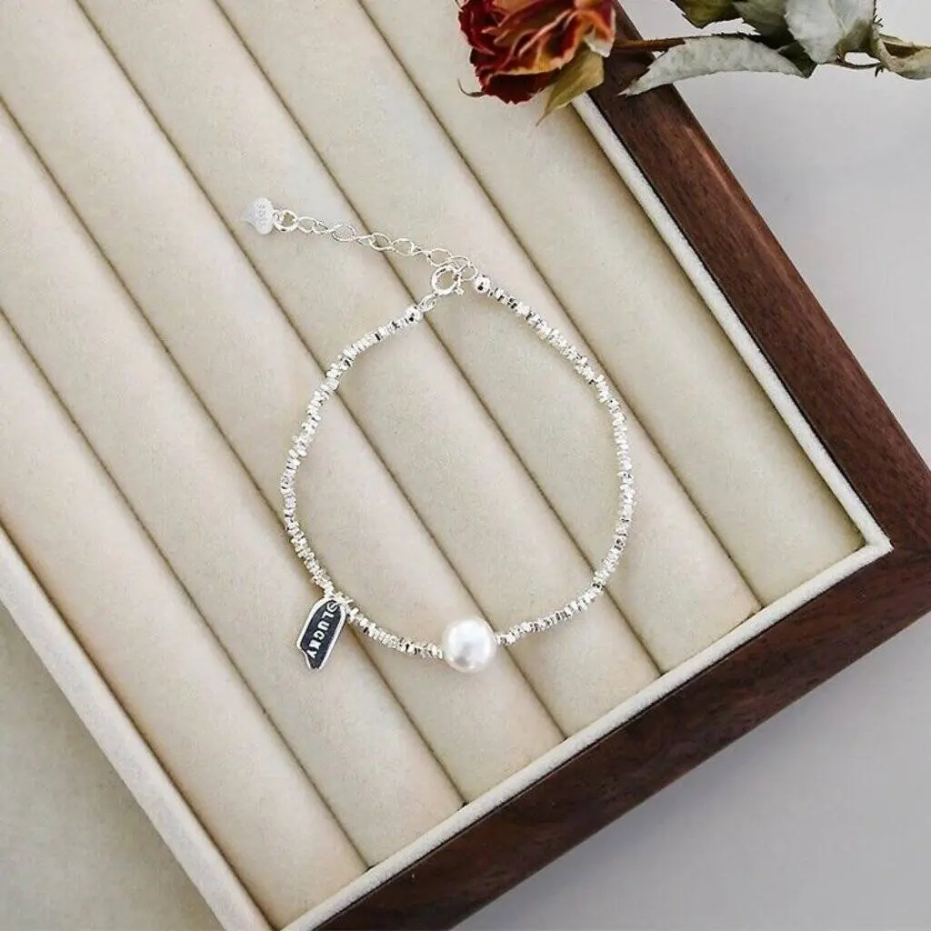 Bianca Ivory Silver Real Pearl Ball Jumbo Charm Pendant Bracelet For Women