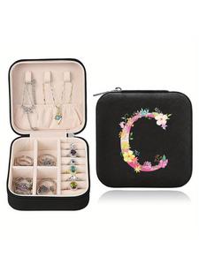 2024 New Style Letter Pattern Jewelry Storage Box, Portable Zipper Jewelry Organizer, Jewelry Display & Organizer for Rings Necklaces Studs, Jewelry Not Include, Only Box