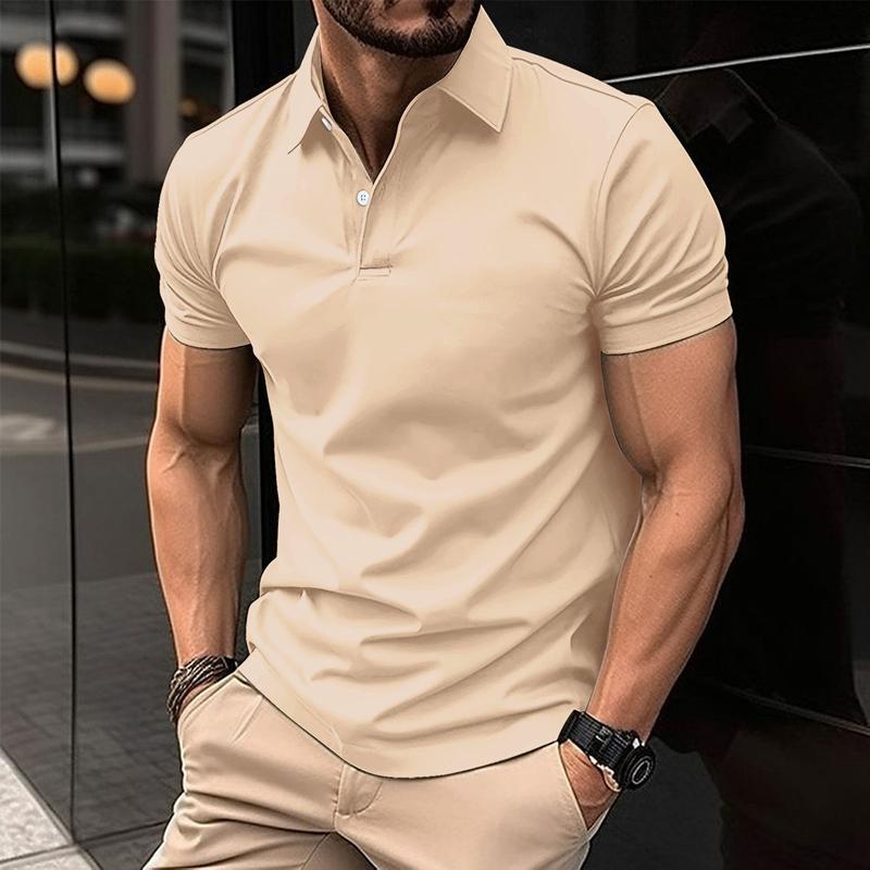 Product Introduction of JJ Summer Short Sleeve Polo Shirt Men Solid Color Button Lapel Button Top Cotton Fabric 16