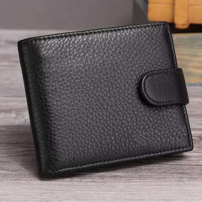 Men's RFID Blocking Genuine Leather Wallet with Snap Button leather wallet 0
