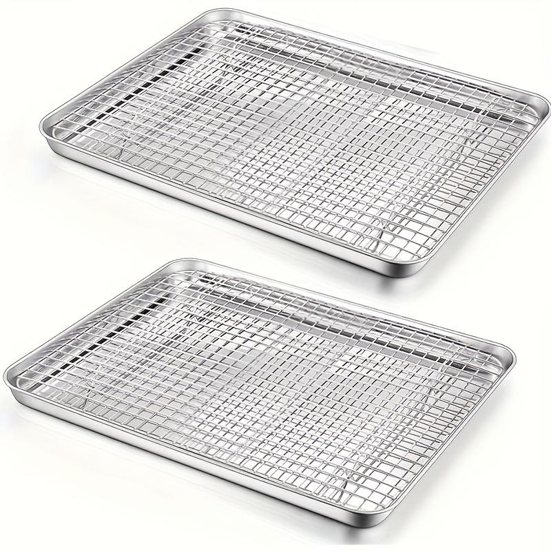 Stainless Steel Baking Pan With Cooling Rack Set, Pan With Extra Thick Edge For Cooking And Baking, Ramadan Supplies Christmas Gift Bakeware 0