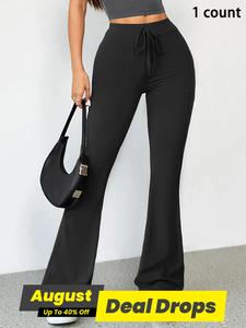 Women's Solid Flare Leg Sports Leggings, Casual Comfy Breathable Bell Bottom Trousers for Yoga Gym Workout Running, Ladies Sportswear for All Seasons, Activewear, Gym Wear, High Stretch Bottoms, Fitness Summer Bottoms, Flared Yoga Pants