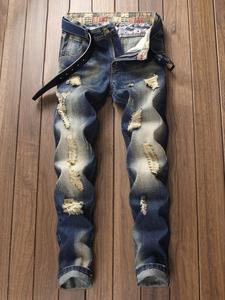 Men's Regular Fit Ripped Jeans, Fashion Casual Comfy Denim Pants for Daily Outdoor Wear, Mens Bottoms for All Seasons, Jeans for Men, Cotton, Clothing, Ripped Pocket Jeans, Ripped Patch Jeans