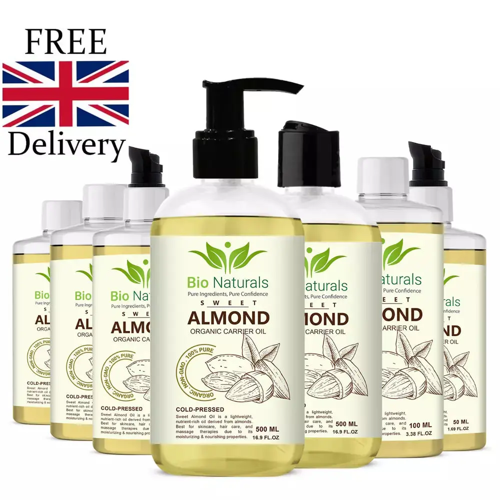Pure Sweet Almond Oil for Skin & Hair, Natural Carrier Oil, 100% Cold-Pressed UK