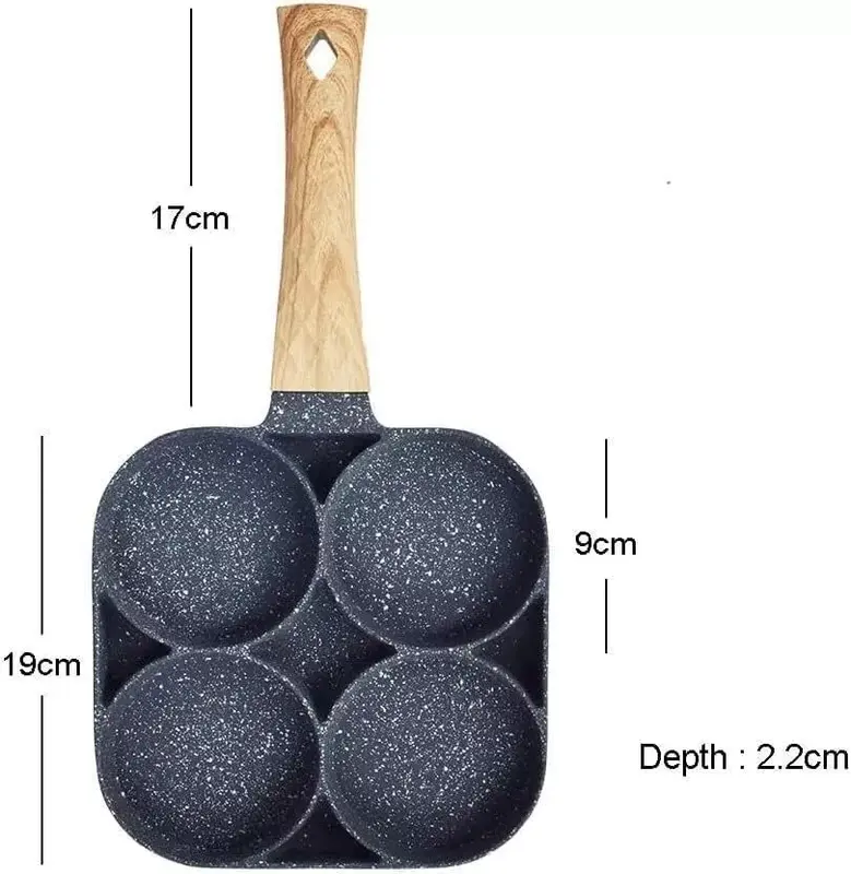 4 Hole Egg Pan Burger Ham Pancake Maker Wooden Handle Frying Grill Non-stick UK 8