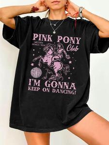 Women's Letter & Horse Print Round Neck Tee, Fashion Casual Crew Neck T-Shirt for Daily Holiday Vacation Outdoor Wear, Ladies Clothes for Summer