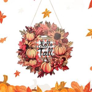 Hello Fall Letter Wooden Hanging Sign, 1 Count Harvest Themed Hanging Plaque, Fall Decoration for Halloween Home Garden Yard, Home Decor, Room Decor