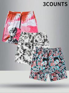 Men's All Over Print Drawstring Waist Shorts, Regular Fit Casual Pocket Beach Shorts for Summer, Men's Bottoms for Daily Wear