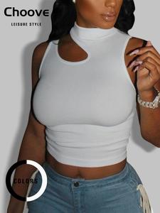 Women's Plain Cut Out Mock Neck Crop Tank Top, Casual Comfort Basic Minimalist Elegance Sleeveless Cropped Top for Summer, Lady's Top for Daily Wear, Womenswear