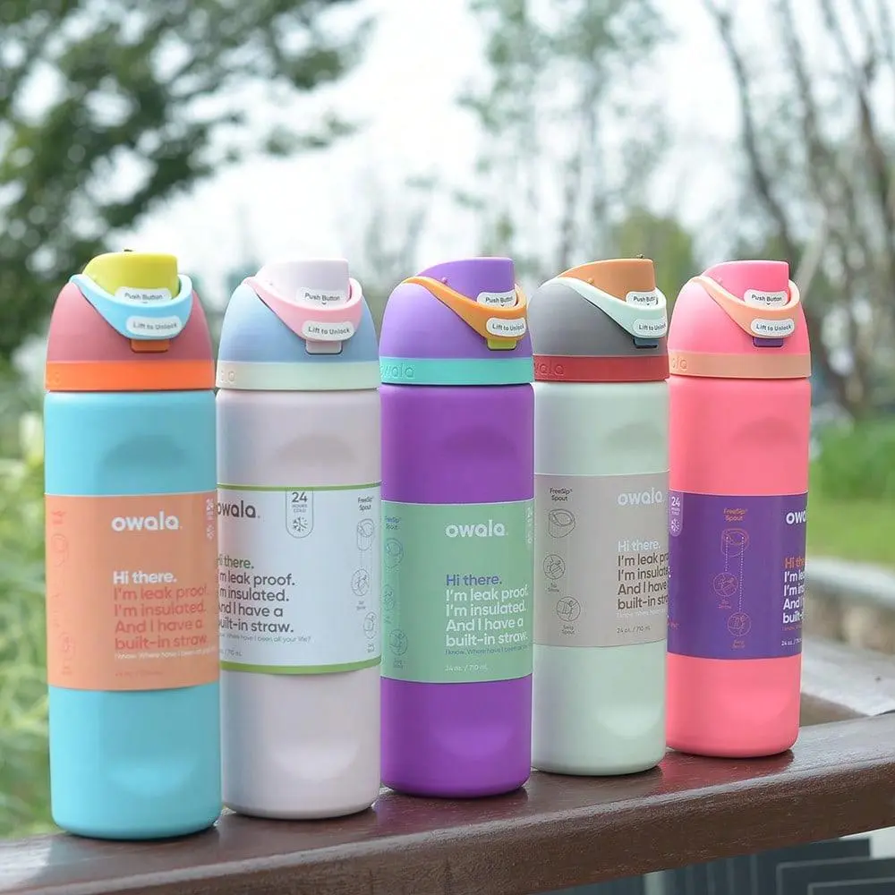 OWALA 32OZ FreeSip Insulated Stainless Steel Water Bottle Double-Layer Kettle With Straw Vacuum Flasks For Sports Travel