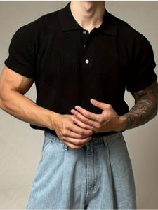 Men's Striped Jacquard Polo Shirt, Regular Fit Casual Short Sleeve Collared Top for Summer, Fashion Men's Clothes for Daily Wear, Tropical