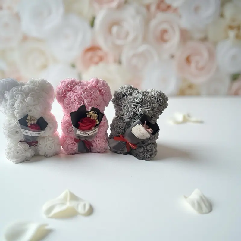 3d rose bear flower ornament,creative bear shaped artificial flower decoration, party gift for family and friends,birthday gift ideas,valentines day gift,bouquet,home Gifts 4