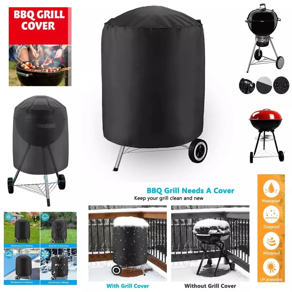 BBQ Cover Waterproof Barbecue Grill Covers Protector Outdoor Large 58x77cm Black Metal Plastic