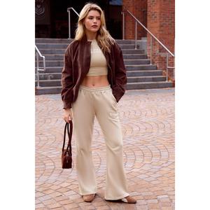 Kaiia Logo Wide Leg Sweat Pants in Stone