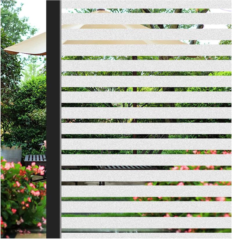 Product Introduction of Window Film Privacy Self Adhesive Frosted Window Sticker Reusable No Glue Film Stripe Vinyl Static Cling Door Glass Covering for Living Room Office 30×200cm 13