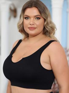 【plus Size】 Solid Notched Neck Bra, Casual Comfy Breathable Lightweight Wireless Bralette for Daily Wear, Lingerie for Women, Push Up Bra, Women's Lingerie Wear, Bras for Women, Underwear