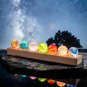 Colorful Crystal Ball Night Light, 1 Count Wooden Base Desktop Ornament, Decorative Light for Home Living Room Bedroom, Home Decor, Party Decoration