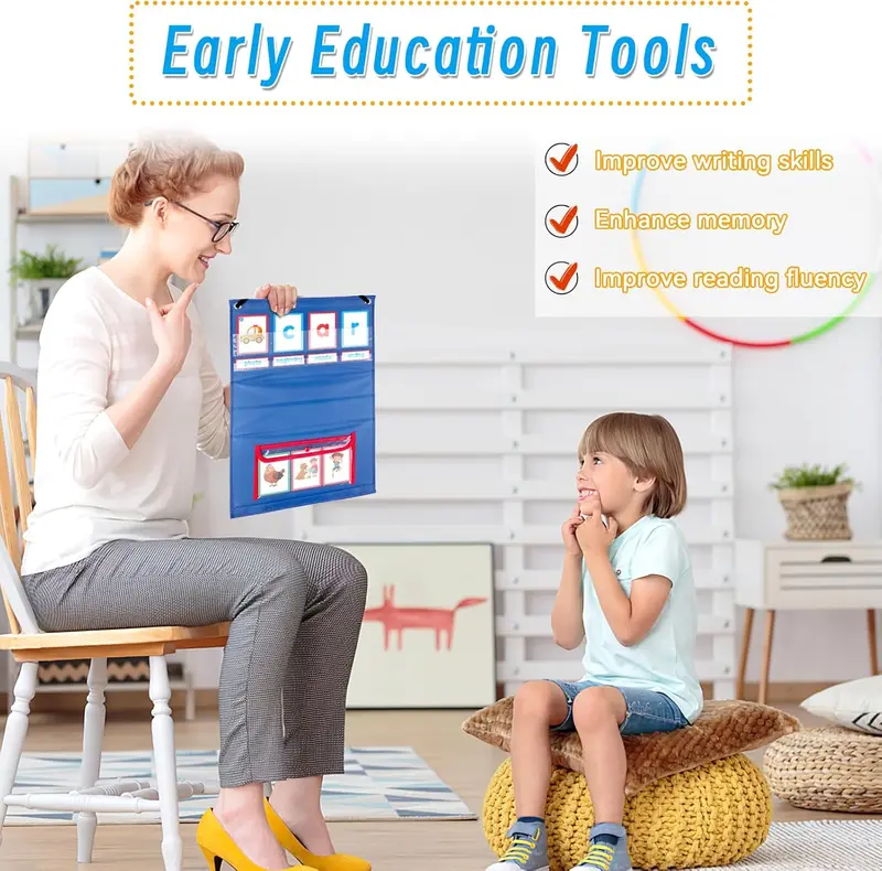 Desktop Pocket Chart, Self-Standing & Foldable Visual Timetable Tabletop Chart, with 108 Paper Cards, Learning Board for Kindergarten, Teacher Classroom, Home Use 4