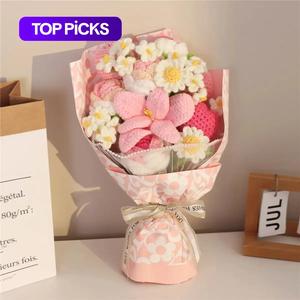 Handmade Knitted Crochet Flower Bouquet, 1 Bunch Artificial Flowers for Home Decor, Parties, Weddings & Anniversaries — Perfect Valentine’s Day, Birthday, Thanksgiving Gift, Decorative Artificial Flower Set, Artificial Flower Decoration #TOP PICKS