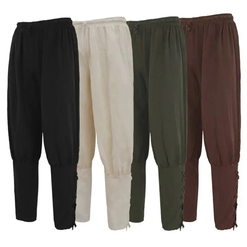 Medieval Renaissance Men's Pirate Pants – Breathable Cotton Blend Loose Viking Knight Costume Trousers