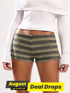 Women's Striped Pattern Shorts, Casual Comfy Breathable Shorts for Daily Wear, Ladies Bottoms for All Seasons
